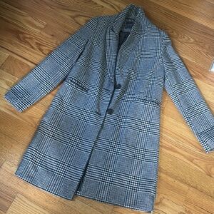 Primark black and white checkered wool coat size 4